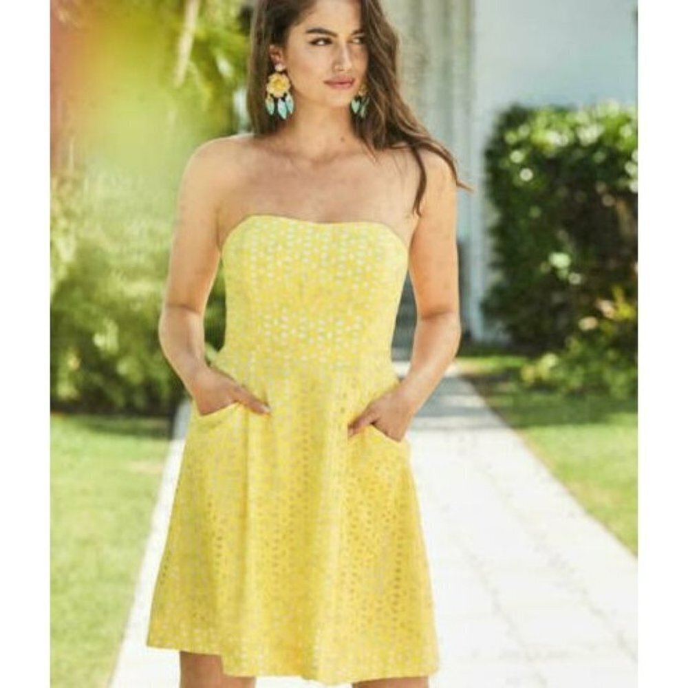 Lilly Pulitzer Strapless Yellow Eyelet Sundress